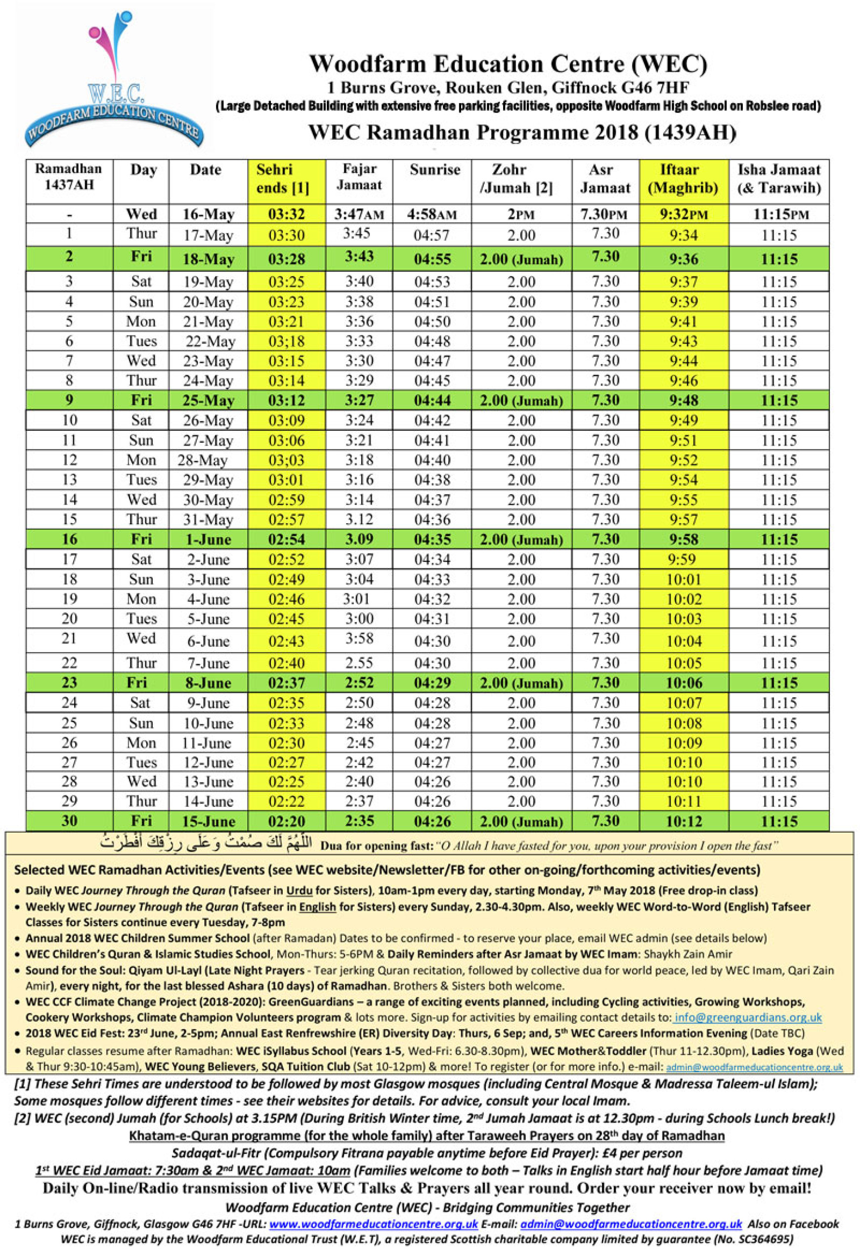 Ramadhan Timetable 2018