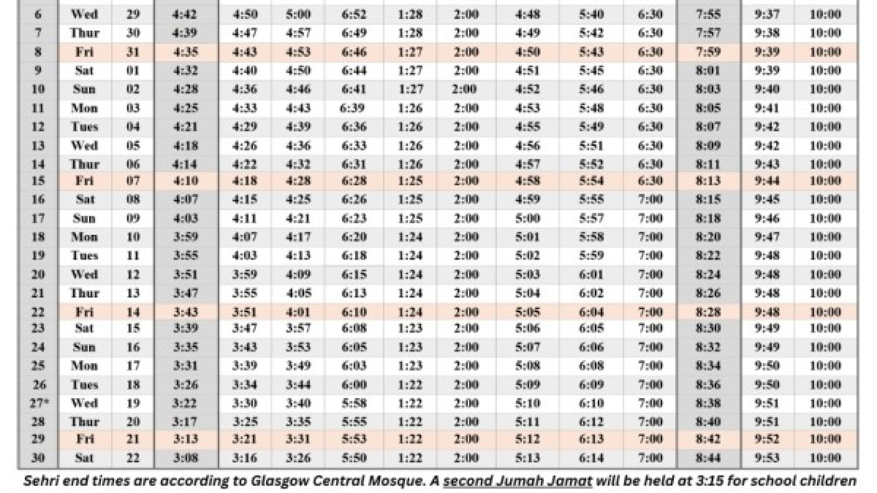 WEC Ramadhan Timetable 2023